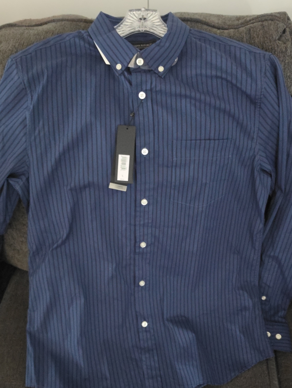 Banana Republic Men’s Navy Blue Pinstripe Button-Down Shirt